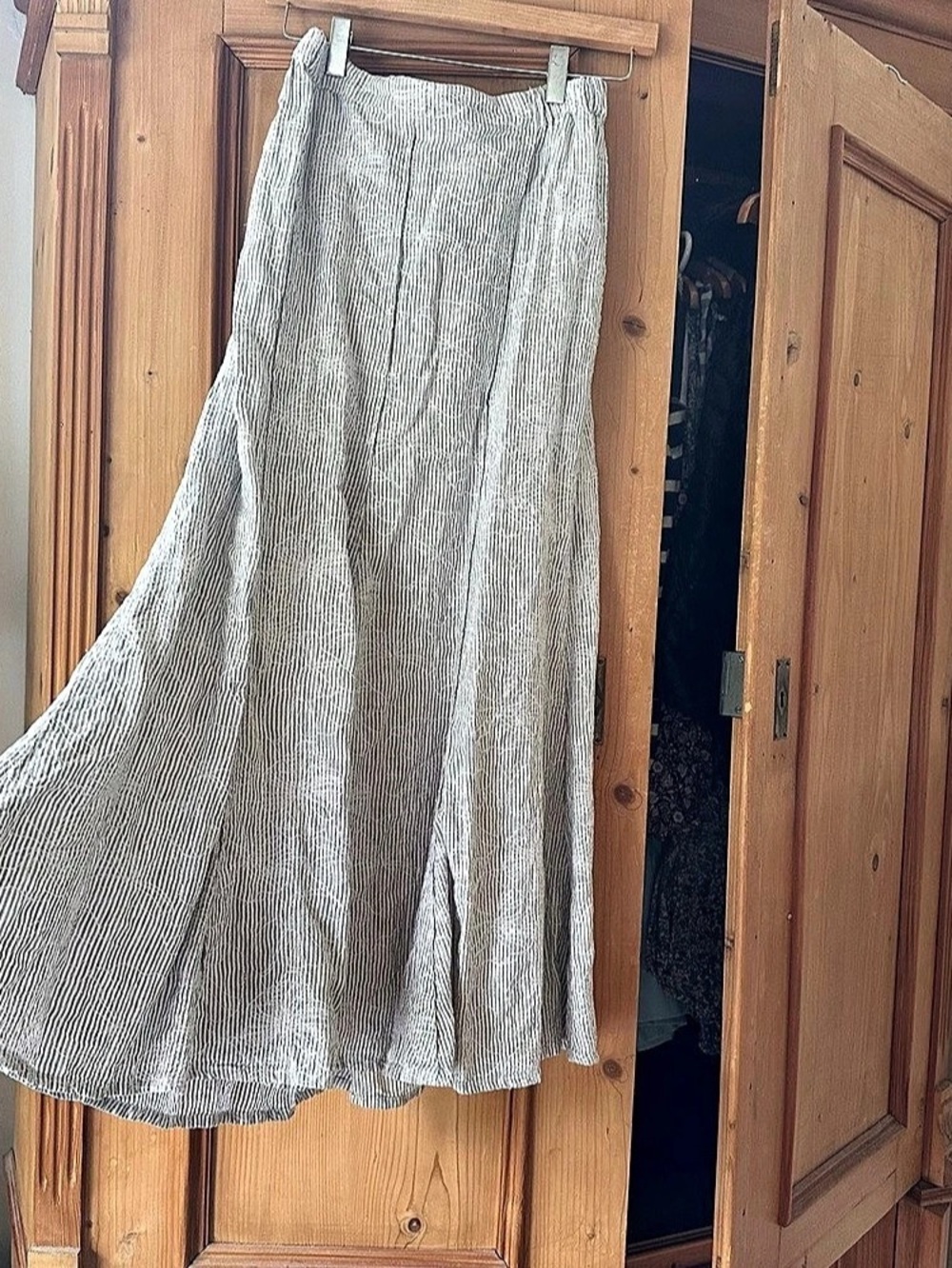 FLAX Striped Linen Maxi Skirt in White & Gray Size Small